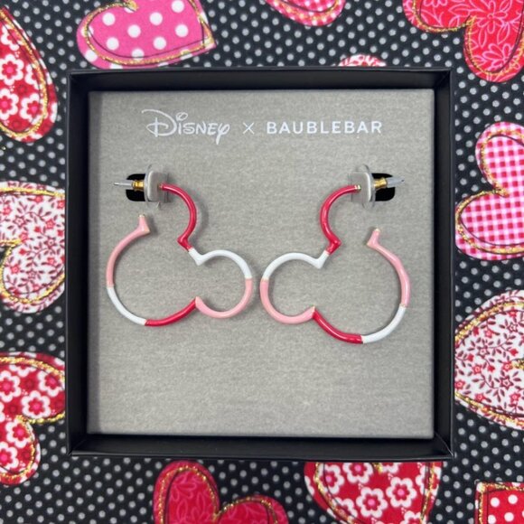 Mickey Outline Hoop Earring in Red White Pink Colorblock DISNEYxBaublebar - Picture 1 of 3